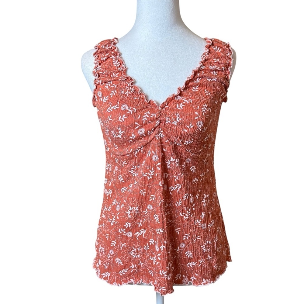 Vintage Y2K Babydoll Top‎ Younique Large Terracotta Embroidered Feminine Floral